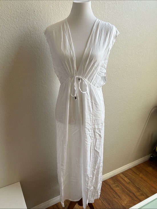 Kona Sol Other - Kona Sol White V-Neck Maxi Coverup Swim Dress with Drawstring Waist Medium